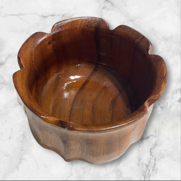 Kamagong Wood Carved Flower Design TrPlant Pot - Bowl- Vintage 5”W x 3”T - Picture 5 of 11